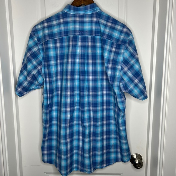ARIAT PRO SERIES Men's Blue Plaid Short Sleeve Button Up Shirt Size XL - Picture 4 of 7